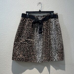 White House/Black Market Leopard Print A-Line Skirt with Black Waist Tie Size 10